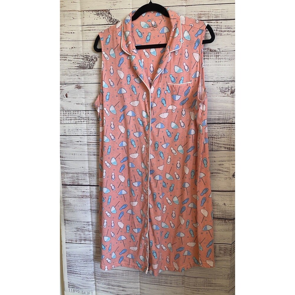 Kim Rogers Intimates Womens 1X Beach sleeveless Dress Pink/blue Sleep shirt Gown